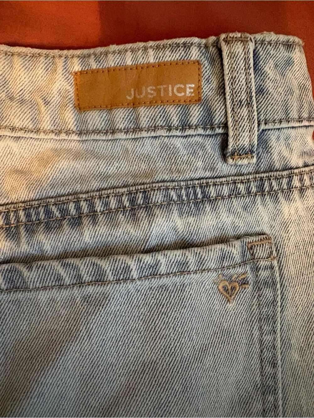 Justice Light Blue Straight-Leg Jeans with Pink Floral Embroidery